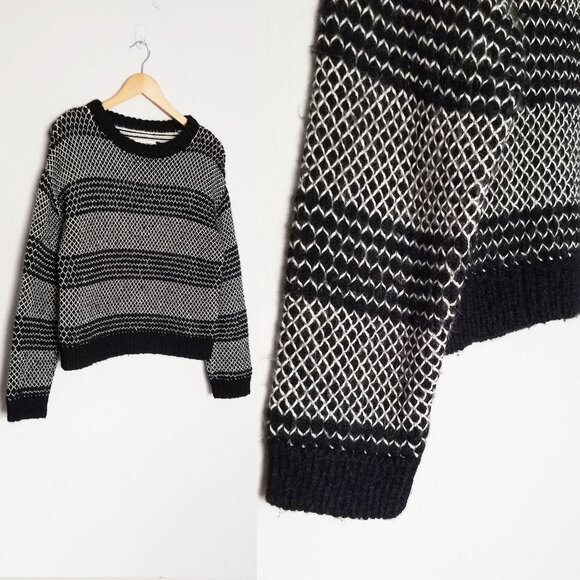 Current Elliott Mixed Stitch Alpaca Blend Sweater Black Ivory Combo Size XS $358 - Picture 13 of 16